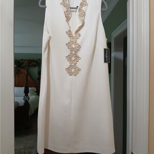Jessica Howard Cream Mini Dress with Gold Embroidered V-Neck